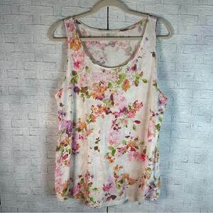 J Jill Womens Color Floral tank top Pima, cotton blend feminine coastal grandma